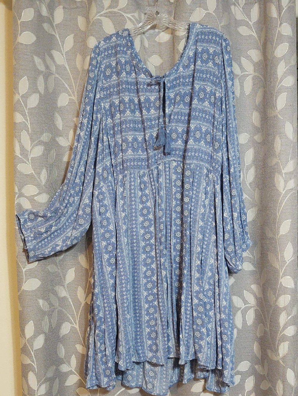 torrid Blue Printed Boho Dress with Tassel Tie Torrid size 6